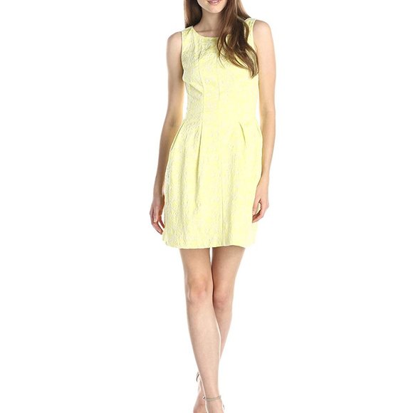 Taylor Floral Pleated A-line Sleeveless Dress Size 14 Yellow Flocked Short NWT - Picture 11 of 11